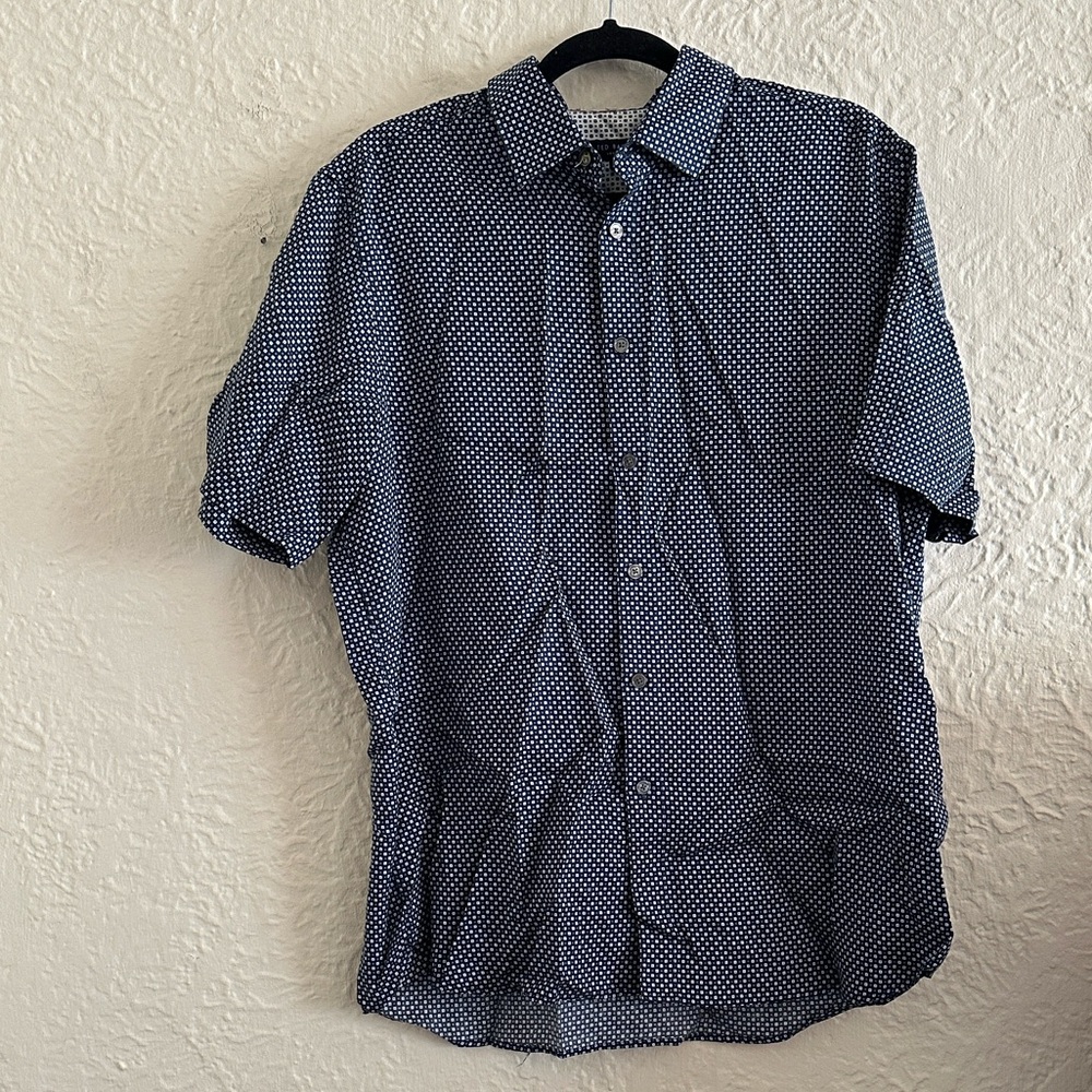 Ted Baker Dark Blue Patterned Short Sleeve Button Up Shirt 6